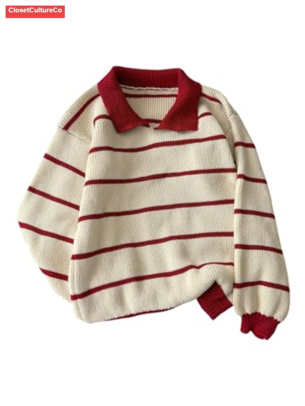 Striped Collared Sweater Long Sleeve Knit Pullover Fall Winter Preppy